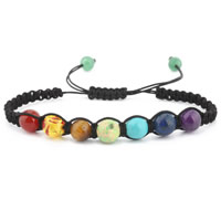 Gemstone Woven Ball Bracelet, le Corda níolón & Bheilbhéidín, unisex & inchoigeartaithe & stíleanna éagsúla do rogha, Díolta Per 7.5-8 Inse Snáithe