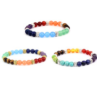 Unisex Bracelet, pierre gemme, avec velours de coton & alliage de zinc, Placage, unisexe & styles différents pour le choix, 8mm, Longueur Environ 7.5-8 pouce, 5Strandstoron/lot, Vendu par lot