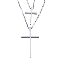 Collier Unisex, acier inoxydable, avec 2Inch chaînes de rallonge, croix, unisexe & chaîne ovale & 2 fils, couleur originale, 17x30mm, 1.5mm, Vendu par Environ 18 pouce brin