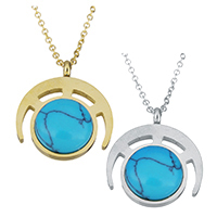 Collier Unisex, acier inoxydable, avec turquoise synthétique, avec 2Inch chaînes de rallonge, Placage, unisexe & chaîne ovale, plus de couleurs à choisir, 20x22mm, 2mm, Vendu par Environ 18 pouce brin