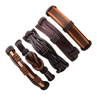 PU Leather Bracelet Set with Waxed Nylon Cord adjustable & for man Length Approx 7-7.8 Inch Sold By Set