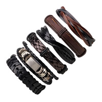 PU Bracelet Socraigh, le Waxed Níolón Corda & Cowhide & Sinc Alloy, dath platanam plátáilte, inchoigeartaithe & do fear, Fad Thart 7-7.8 Inse, 6Snáitheanna/Socraigh, Díolta De réir Socraigh