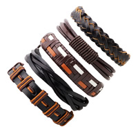 cuir PU Set de bracelet, avec Ciré Nylon, réglable & pour homme, Longueur Environ 7-7.8 pouce, 5Strandstoron/fixé, Vendu par fixé