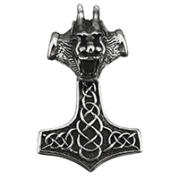 Edelstahl Schmuck Anhänger, Thors Hammer, Schwärzen, 37x61x27mm, Bohrung:ca. 8mm, verkauft von PC