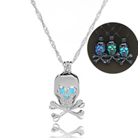 luminated Ketting, Zinc Alloy, met ijzeren ketting, Schedel, platinum plated, voor vrouw, meer kleuren voor de keuze, lood en cadmium vrij, 27x15mm, Per verkocht Ca 17.5 inch Strand