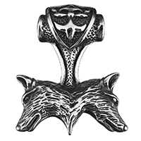 Rustfrit stål Animal Pendler, Stainless Steel, Wolf, sværte, 36x46x11mm, Hole:Ca. 6mm, Solgt af PC