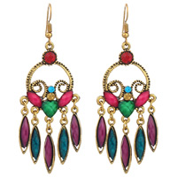 Fashion Fringe Boucles d'oreilles, alliage de zinc, avec résine, fer boucle d'oreille crochet, Plaqué de couleur de bronze antique, pour femme & avec strass, plus de couleurs à choisir, sans plomb et cadmium, 60x30mm, Vendu par paire