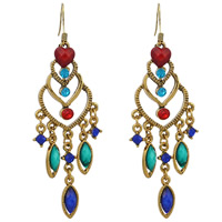 Fashion Fringe Boucles d'oreilles, alliage de zinc, avec résine, fer boucle d'oreille crochet, Plaqué de couleur de bronze antique, pour femme & avec strass, plus de couleurs à choisir, sans plomb et cadmium, 68x25mm, Vendu par paire