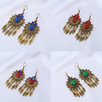 Fashion Fringe Boucles d'oreilles, alliage de zinc, avec résine, fer boucle d'oreille crochet, Plaqué de couleur de bronze antique, pour femme & avec strass, plus de couleurs à choisir, sans plomb et cadmium, 66x33mm, Vendu par paire