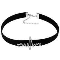 Samt Choker, Wollschnur, mit Zinklegierung, mit Verlängerungskettchen von 7cm, für Frau, 28x48mm, verkauft per ca. 11 ZollInch Strang