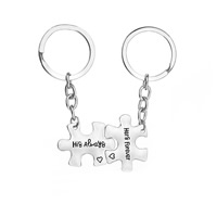 Cink Alloy Puzzle Par Key Chain, platine boja pozlaćen, bez spolne razlike & sa slovom uzorkom & emajl, nikal, olovo i kadmij besplatno, 24x31mm, Prodano By par