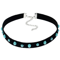 Fluwelen Choker, Corduroy Cord, met Synthetische Turquoise & Zinc Alloy, met 7cm extender keten, voor vrouw, 12mm, Per verkocht Ca 11 inch Strand