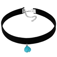 Fluwelen Choker, Corduroy Cord, met Synthetische Turquoise & Zinc Alloy, met 7cm extender keten, voor vrouw, 20x12mm, Per verkocht Ca 11 inch Strand