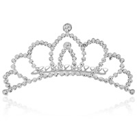 Tiaras, liga de zinco, cromado de cor platina, para noivas & com strass, Chumbo e cádmio livre, 40x105mm, vendido por PC