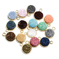 Colgante Druzy Ágata natural, Ágata de cuarzo de hielo, con metal, Redondo aplanado, chapado en color dorado, estilo druzy & diverso tamaño para la opción, más colores para la opción, agujero:aproximado 2-3.5mm, 5PCs/Grupo, Vendido por Grupo