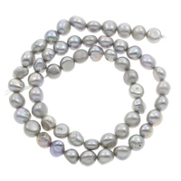 Grânulos pérolas cultivads de água doce, Pérolas de água doce, Batata, naturais, tingido, cinza, Grade AA, 7-8mm, Buraco:Aprox 0.8mm, vendido para 14.5 inchaltura Strand