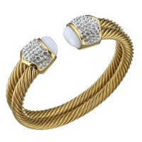 Από ανοξείδωτο χάλυβα Σφαλιάρα Bangle, με πηλό rhinestone pave & Ρητίνη, χρώμα επίχρυσο, ρυθμιζόμενο & πολύπλευρη, 16x15mm, 12mm, Εσωτερική διάμετρος:Περίπου 56x49mm, Sold Με PC