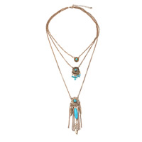 Fashion Turquoise Ketting, Zinc Alloy, met ijzeren ketting & Synthetische Turquoise, met 7cm extender keten, plated, ovale keten & voor vrouw & 3-streng, meer kleuren voor de keuze, lood en cadmium vrij, 480mm, Per verkocht Ca 18.5 inch Strand