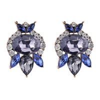 Boucles d'oreilles cristal, alliage de zinc, avec cristal, acier inoxydable puce boucle d'oreille, Placage de couleur d'or, facettes & avec strass, sans plomb et cadmium, 20x30mm, Vendu par paire