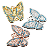 Cubic Zirconia Micro Pave Brass Connector Butterfly plated micro pave cubic zirconia & 1/1 loop Approx 1.5mm Sold By Lot