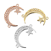 Cubic Zirconia Micro Pave Brass Connector Moon and Star plated micro pave cubic zirconia & 1/1 loop Approx 1.5mm Sold By Lot