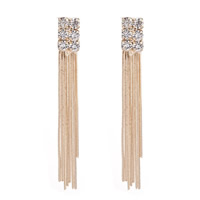 Fashion Fringe Boucles d'oreilles, alliage de zinc, acier inoxydable puce boucle d'oreille, Placage de couleur d'or, avec strass, sans plomb et cadmium, 85x12mm, Vendu par paire