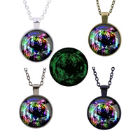 Zinc Alloy Trui Ketting, met ijzeren ketting & Glas, Rond plat, plated, tijd gem sieraden & uniseks & ovale keten & luminated & sticker, meer kleuren voor de keuze, lood en cadmium vrij, 25mm, Lengte Ca 27.5 inch, 3strengen/Bag, Verkocht door Bag