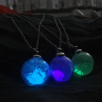 Collier Luminated, laiton, avec verre, avec 5cm chaînes de rallonge, Rond, Plaqué de couleur d'argent, chaîne ovale & pour femme & lumineux, plus de couleurs à choisir, protéger l'environnement, sans nickel, plomb et cadmium, 18x23mm, Vendu par Environ 17.5 pouce brin