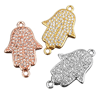 Kuutio Zirkonia Mikro Paven Messinki Connector, HAMSA, päällystetty, Micro Pave kuutiometriä zirkonia & 1/1 silmukka, enemmän värejä valinta, 13x20x2mm, Reikä:N. 1mm, 20PC/erä, Myymät erä