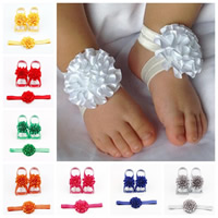 ruban de satin Ensemble de bijoux de cheveux, Sandales pieds nus pour bébé & Bandeau, fleur, élastique & pour les enfants, plus de couleurs à choisir, 50mm, Vendu par fixé