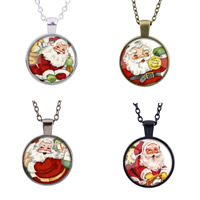 Zinc Alloy Trui Ketting, met ijzeren ketting & Glas, Rond plat, plated, tijd gem sieraden & uniseks & Kerst sieraden & ovale keten & met brief patroon & sticker, meer kleuren voor de keuze, lood en cadmium vrij, 25mm, Lengte Ca 27.5 inch, 3strengen/Bag, Verkocht door Bag