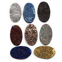 Ice Quartz Achát Cabochon, Flat Oval, druzy styl & rovný hřbet, více barev na výběr, 16x26x5mm, 10PC/Lot, Prodáno By Lot