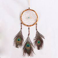 Módní Dreamcatcher, Bambus, s Konopí & Peří & Přírodní Turquoise, střapec, 600-650mm, Prodáno By PC