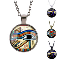 Zinc Alloy Trui Ketting, met ijzeren ketting & Glas, Rond plat, plated, tijd gem sieraden & uniseks & ovale keten & sticker, meer kleuren voor de keuze, lood en cadmium vrij, 25mm, Lengte Ca 27.5 inch, 3strengen/Bag, Verkocht door Bag