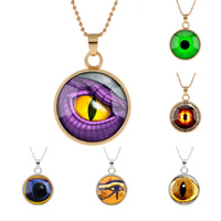 Zinc Alloy Sweater Necklace with Glass Flat Round plated time gem jewelry & Unisex & ball chain & decal lead & cadmium free 25mm Length Approx 23.5 Inch Sold By Bag