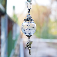 Unisex Necklace Zinc Alloy with Dried Flower & Glass antique silver color plated lead & cadmium free 25mm Sold Per Approx 16.5 Inch Strand