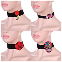 Fashion Choker halskæde, Velveteen, med Zinc Alloy, med 2.5inch extender kæde, platin farve forgyldt, forskellige stilarter for valg & for kvinde, 3Strands/Strand, Solgt Per Ca. 12 inch Strand