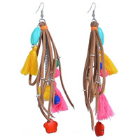 Fashion Statement Oorbellen, Zinc Alloy, met Corduroy Cord & Nylon Koord & Synthetische Turquoise, ijzer oorbel haak, platinum plated, lood en cadmium vrij, 135x50mm, Verkocht door pair