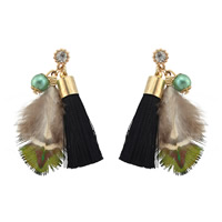 Fashion Fringe Oorbellen, Zinc Alloy, met Katoenen koord & Glasparel, kwast, gold plated, voor vrouw & met strass, nikkel, lood en cadmium vrij, 66mm, Verkocht door pair