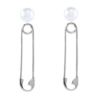 Boucles d'oreilles en alliage de zinc, avec plastique ABS, acier inoxydable puce boucle d'oreille, Placage de couleur platine, sans plomb et cadmium, 80x15mm, Vendu par paire