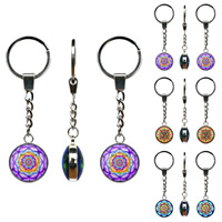 Keychain Gem Am Faisean, Sinc Alloy, le Gloine, Babhta Maol, dath platanam plátáilte, jewelry GEM am & dearaí éagsúla do rogha & decal, luaidhe & caidmiam saor in aisce, 25mm, 3Snáitheanna/Mála, Díolta De réir Mála