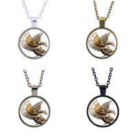 Zinc Alloy Sweater Necklace with iron chain & Glass Flat Round plated time gem jewelry & Unisex & oval chain & decal lead & cadmium free 25mm Length Approx 27.5 Inch Sold By Bag