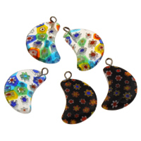 Millefiori Lampwork قلادة, مع سبائك الزنك بكفالة, صناعة يدوية, الألوان المختلطة, 16x25x4mm, حفرة:تقريبا 2mm, تباع بواسطة PC