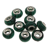 Lampwork European Beads Malachite Drum handmade brass double core without troll Approx 4.5mm Sold By PC