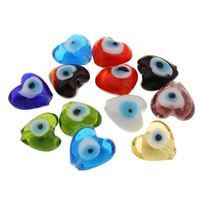 Evil Eye Lampwork Kralen, Hart, handgemaakt, boze oog patroon, gemengde kleuren, 15x13x8.50mm, Gat:Ca 1mm, Verkocht door PC