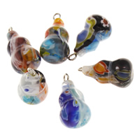 Pendants Lampwork Faisean, le since cóimhiotal bannaí, Calabash, lámhdhéanta, 12x23mm, Poll:Thart 2mm, Díolta De réir PC