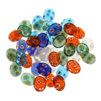 Millefiori Lampwork كابوشون, شقة البيضاوي, صناعة يدوية, ظهر مسطح, الألوان المختلطة, 8x10x3mm, تباع بواسطة PC