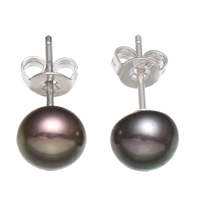 Sladkovodní Pearl Stud náušnice, s Mosaz, Baroko, 6.5-7mm, Prodáno By Pair