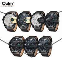 Montre Oulm® Men Jewelry, cuir PU, avec cadran en alliage de zinc & verre, Placage, avec boussole & pour homme & imperméable, plus de couleurs à choisir, protéger l'environnement, sans nickel, plomb et cadmium, 58x58x15mm, Longueur Environ 8.6 pouce, Vendu par PC