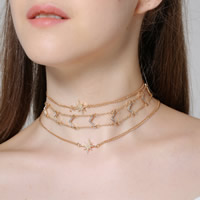 Moda naszyjnik Choker, Stop cynku, ze 10cm przedłużeniami łańcuszka, Powlekane, 3 żyłki, dostępnych więcej kolorów, bez zawartości ołowiu i kadmu, 280mm, sprzedawane na około 11 cal Strand